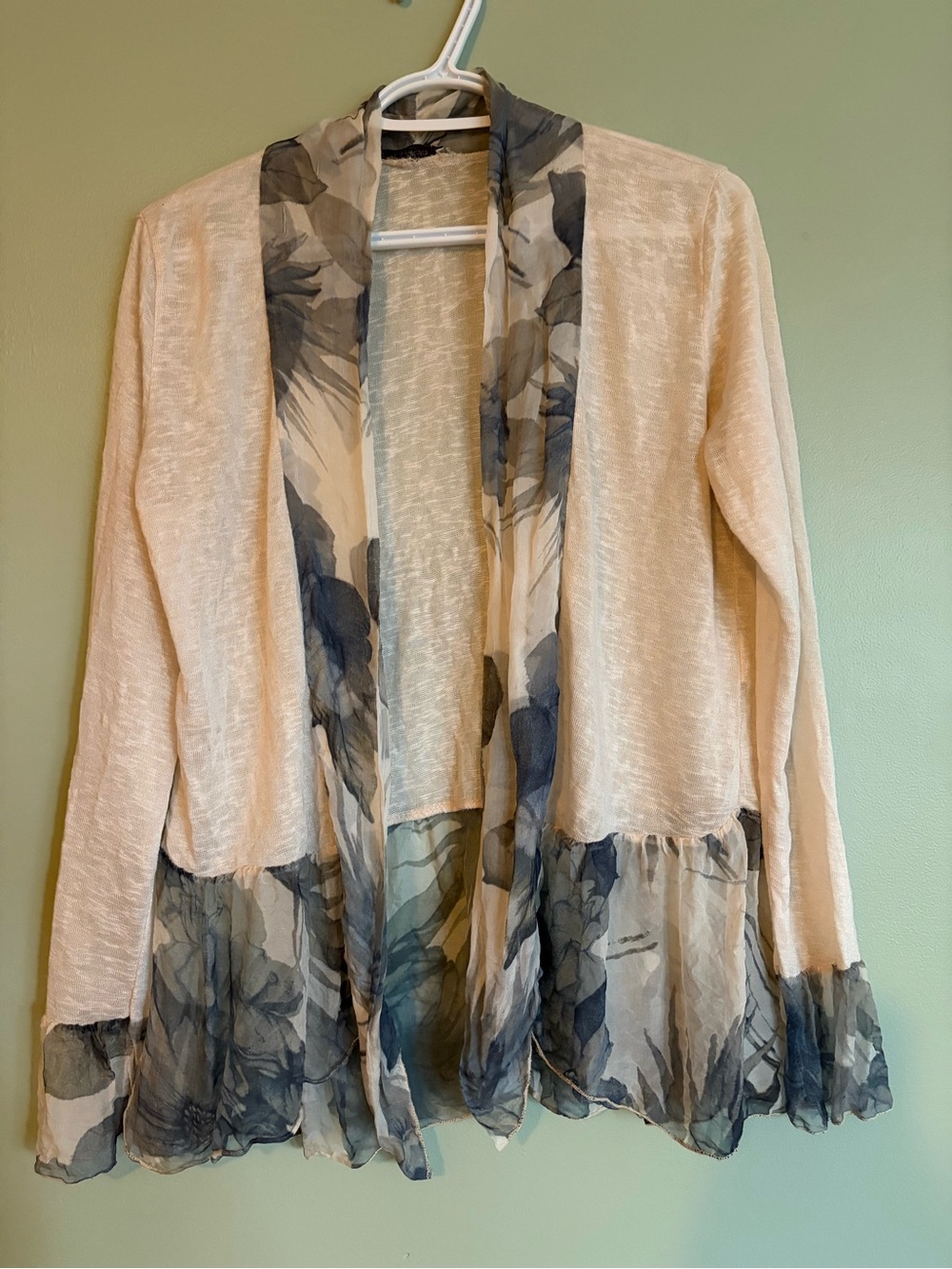Elena Baldi Italy Silk Trim Cardigan L Sheer Floral Whimsical Fairycore Boho